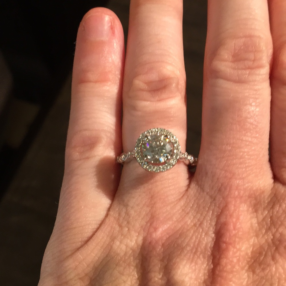 Moissanite Halo Engagement Ring 10k white gold